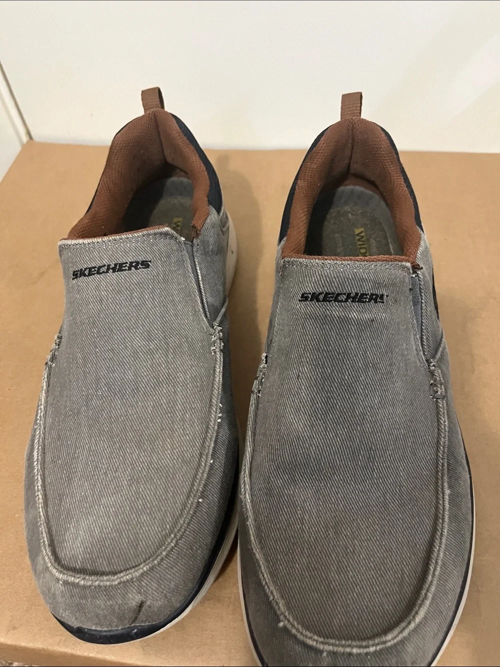 Skechers Gray Canvas Slip-On Loafers with Brown Lining
